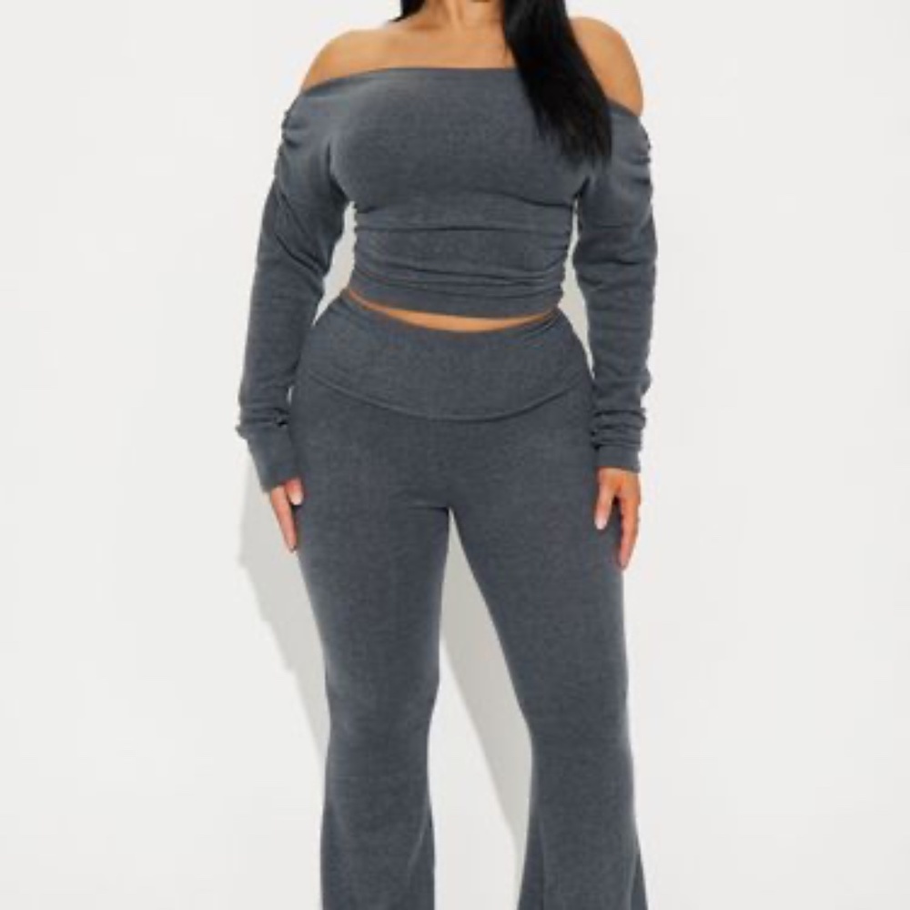 Shayla Off Shoulder Pant Set - Charcoal - 1X